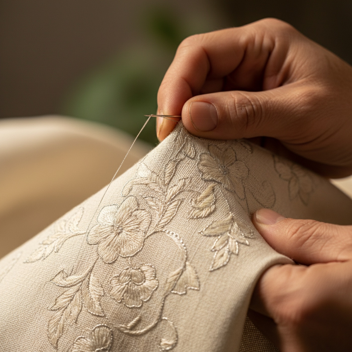 Detalle de bordado floral a mano